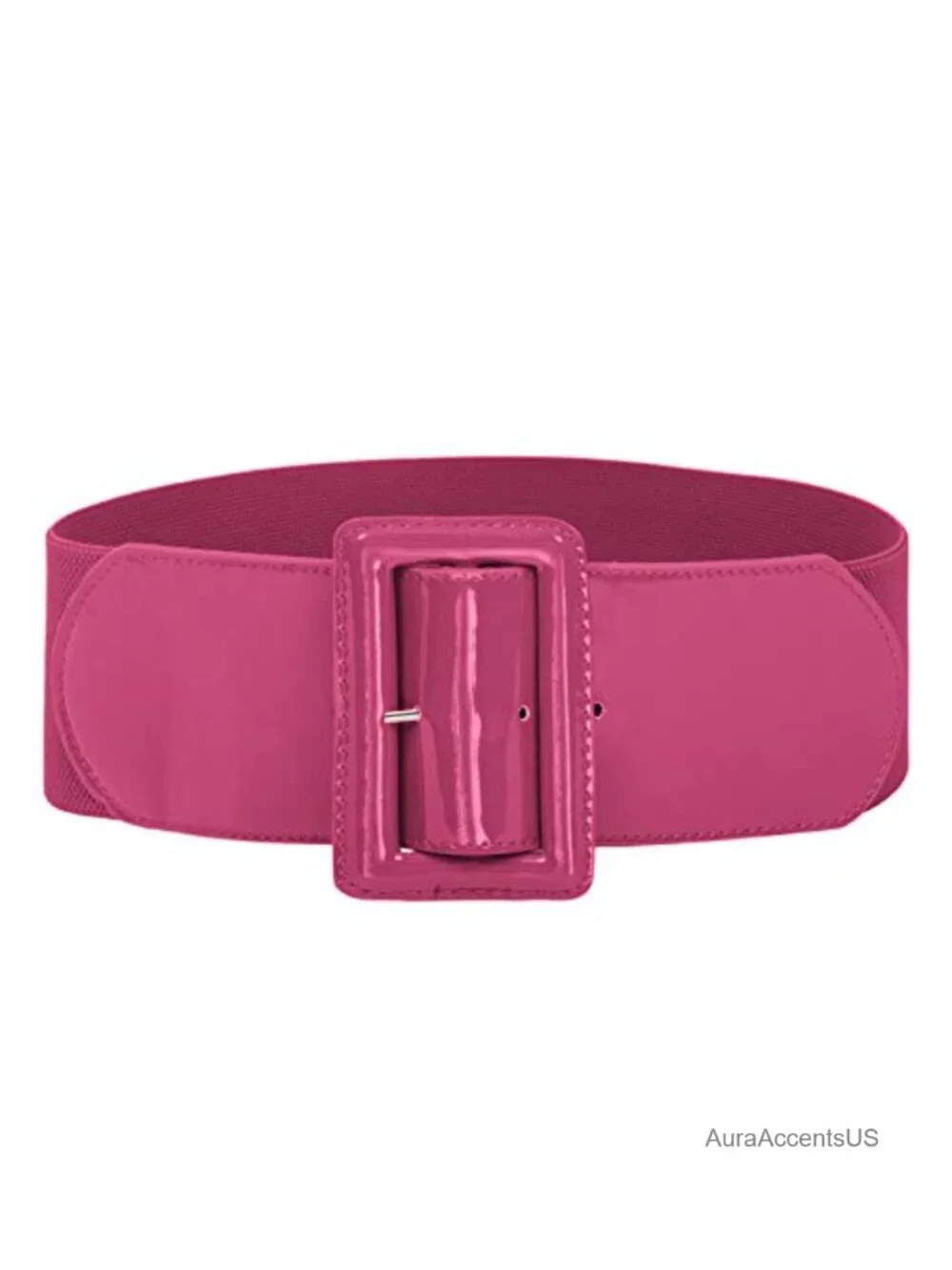 3 Inch Wide Stretchy Elastic PU Leather Waist Belt with Chunky Buckle